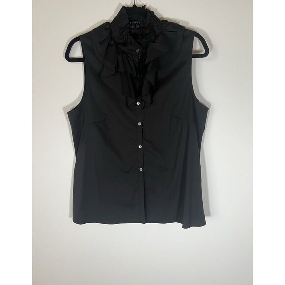 THEORY black sleeveless Ruffle neck victorian office top L vintage Y2K - Picture 2 of 9